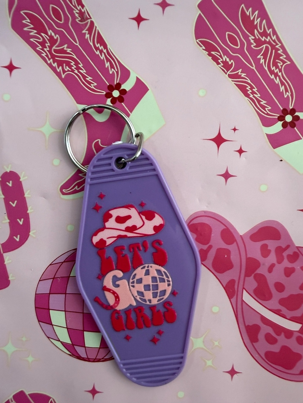 Purple Retro Style 'Let's Go Girls' Keychain